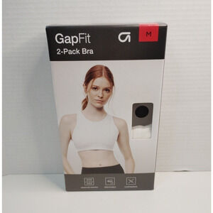 GapFit 2-Pack Sports Bra Medium White Black Moisture Wicking Racerback